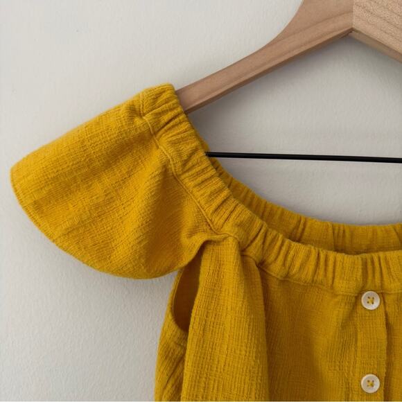 Madewell Texture & Thread Off The Shoulder Top Button Front Tie Waist Yellow EUC - Picture 5 of 7